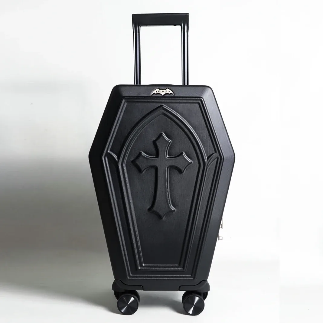 nouvelle valise rigide à motif croix gothique 3d en relief, design cercueil résistant aux rayures