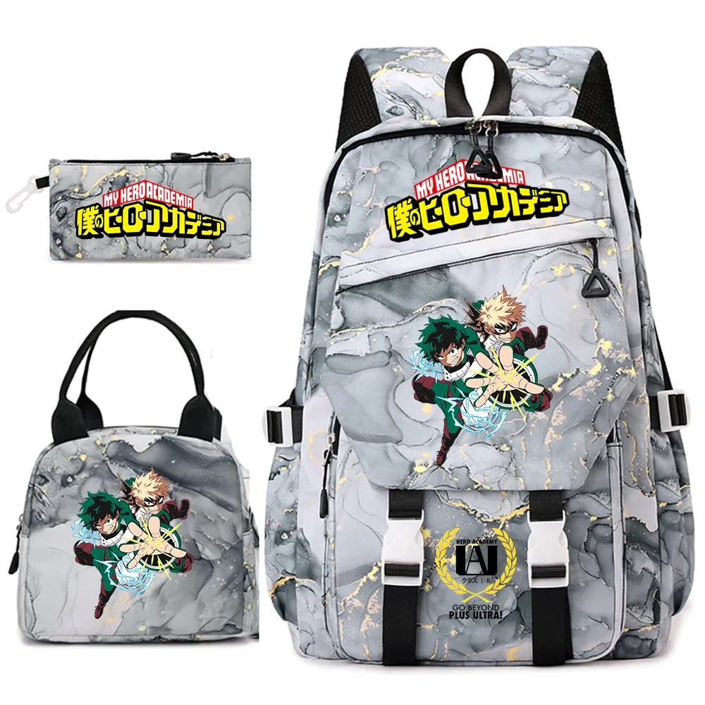 ensemble de sacs à dos scolaires imprimés my hero academia pour filles, sac à dos décontracté léger pour étudiantes avec sac à lunch et trousse à crayons