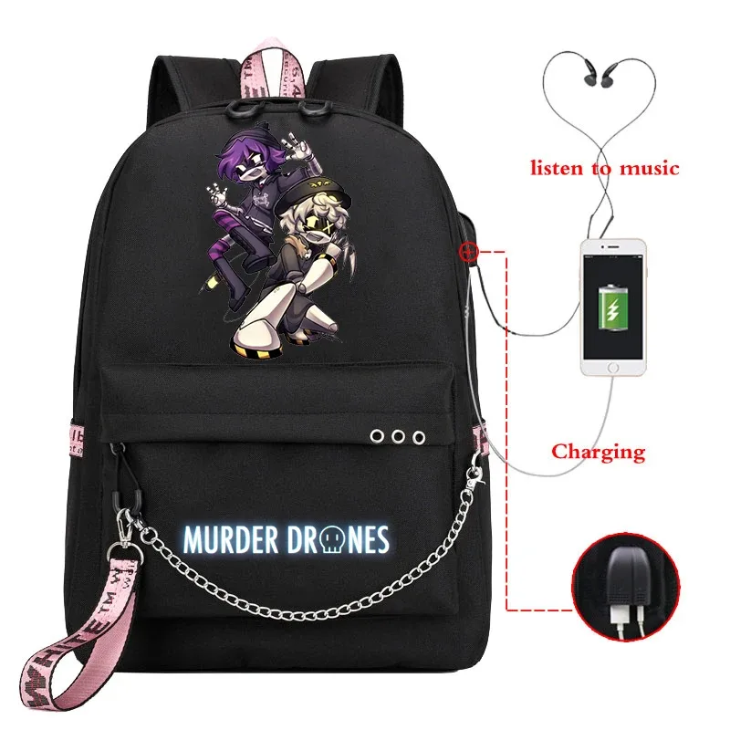 dessin animé meurtre drones sac à dos femmes hommes décontracté usb sac de charge voyage sac à dos garçon fille anime meurtre drones sacs d'école mochila