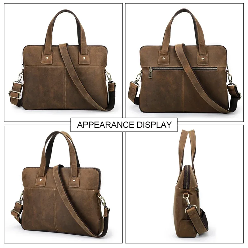 contact's – mallette en cuir véritable pour hommes, sac à main vintage pour ordinateur portable, sac à bandoulière décontracté grande capacité, sacoche pour macbook 13 ''16''
