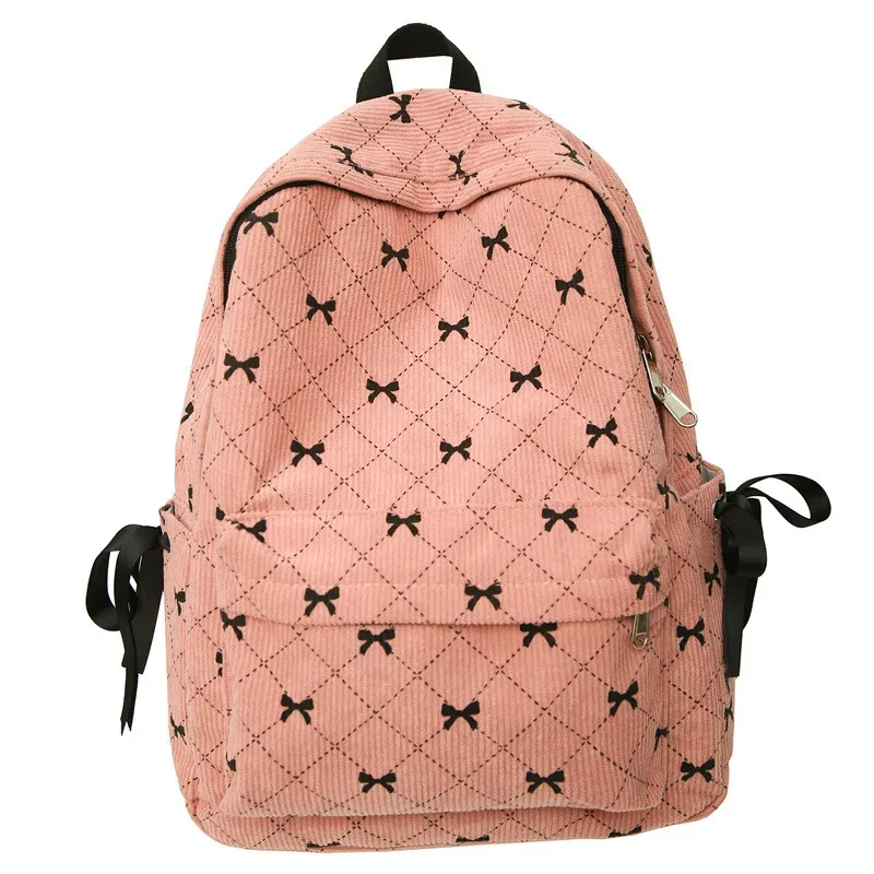 sac à dos avec nœud en velours côtelé pour étudiantes, pour lycéennes, joli sac à dos pour collège, automne et hiver