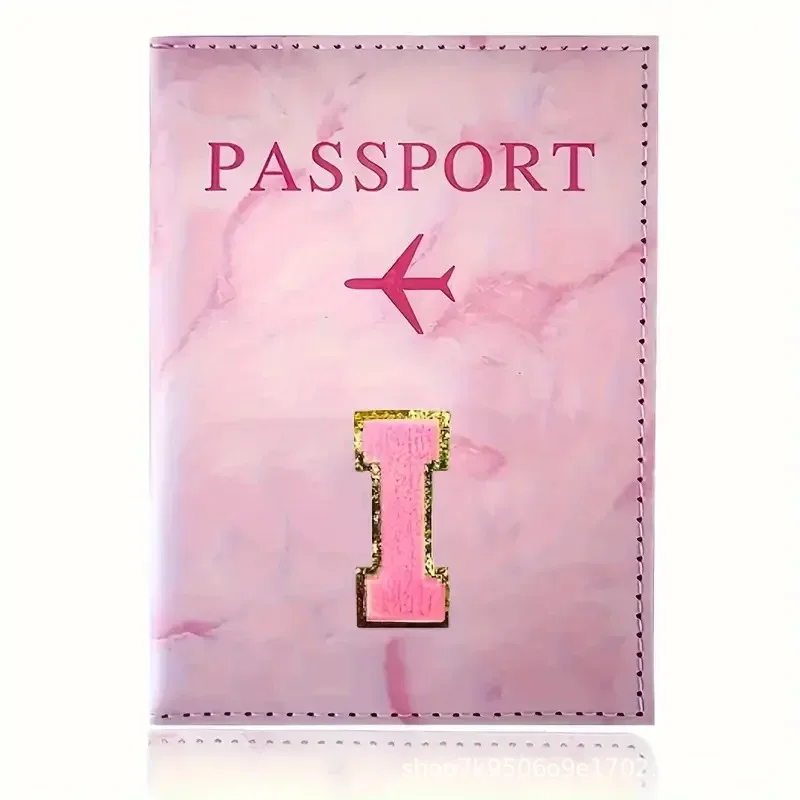 porte-passeport en cuir pu rose avec étiquette brodée, étui pour billets et cartes de crédit, accessoires de voyage