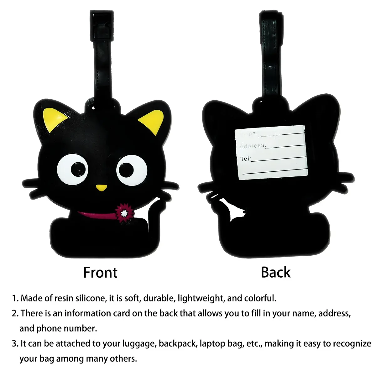 étiquette de bagage portable motif animaux mignons (chat, chien, dinosaure) pour identification de valise et étiquette d'embarquement