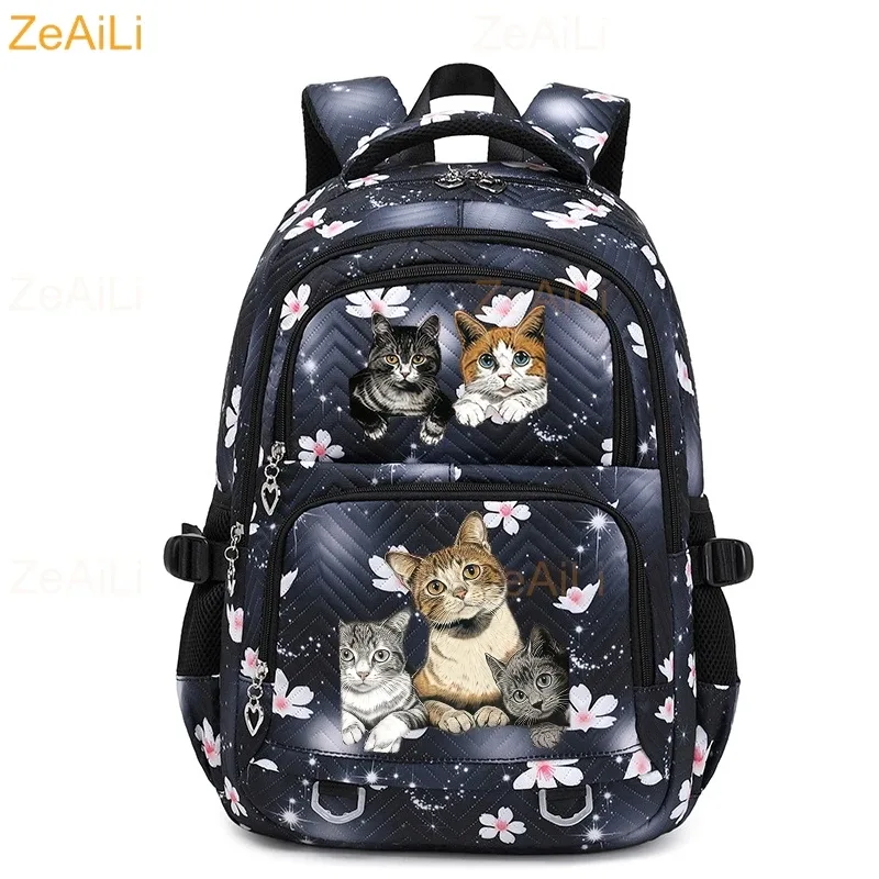 sac à dos imperméable décontracté à thème chat et chien pour femmes, sac de voyage, cartable pour adolescentes, sac à livres, mochila