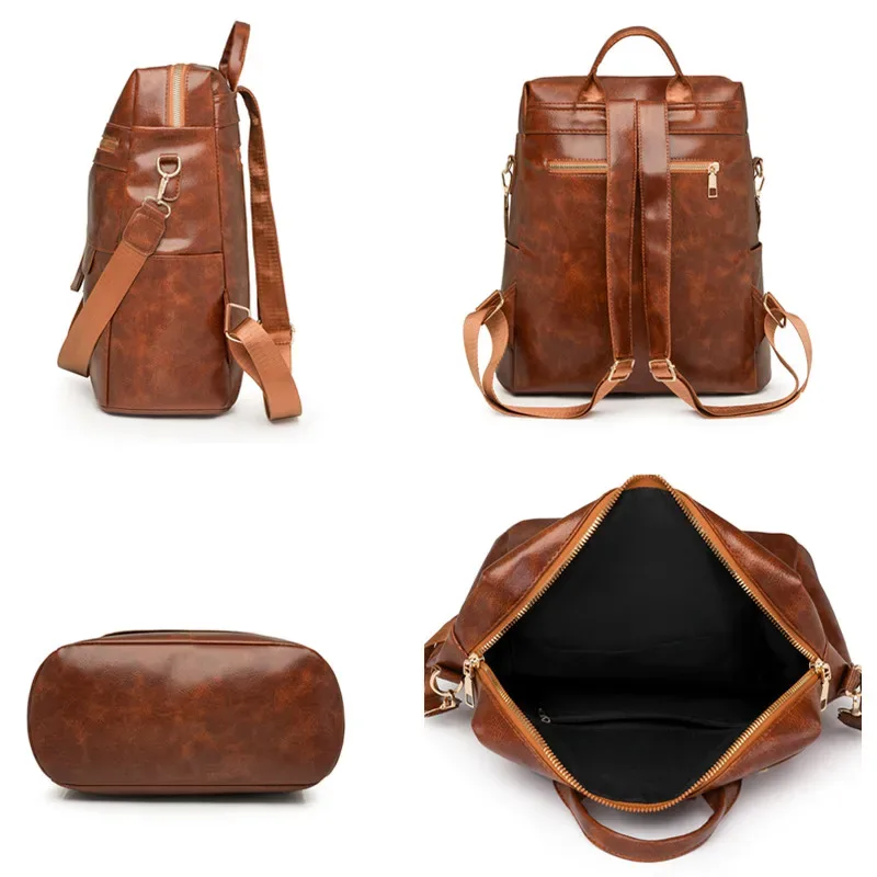 mode gland décoration femmes sac à dos célèbre marque rétro en cuir pu voyage sac à dos dames grande capacité sac à bandoulière