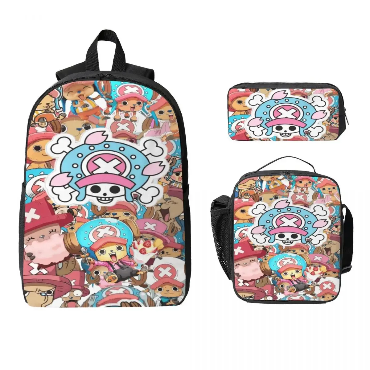 ensemble de 3 sacs à dos luffy one piece pour enfants, avec trousse à crayons, sac à livres et boîte à lunch pour les élèves.