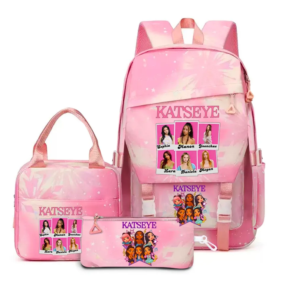 katseye musique sacs à dos 3 pièces ensembles femmes hommes lycée sacs toile kawaii adolescents sac à dos pour ordinateur portable dessin animé livre sacs yk2