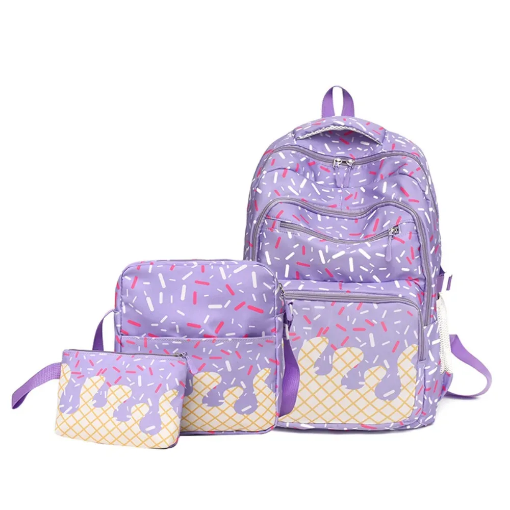 ensemble de 3 sacs à dos élégants à imprimé crème glacée, légers, imperméables, colorés et durables, pour adolescents.