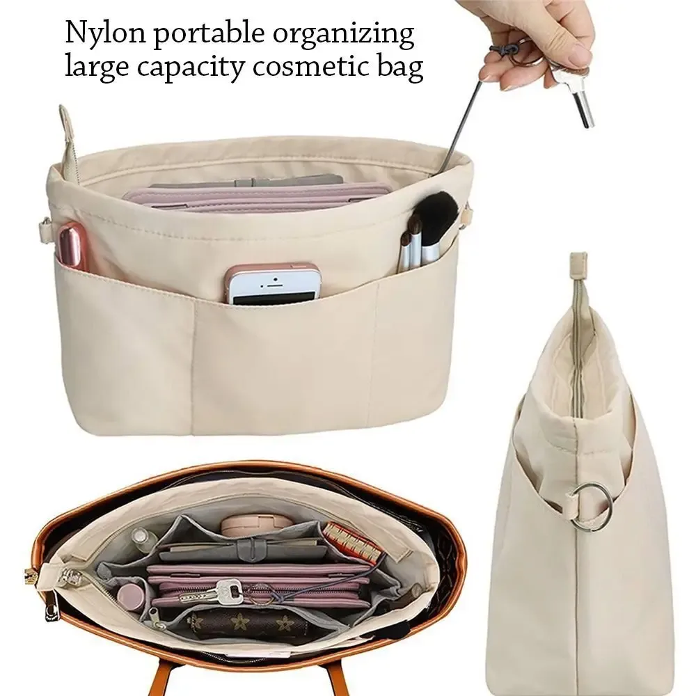 1 pièces nouveaux sacs de rangement insérer sac cosmétique portable feutre doublure sac multi-poche avec fermeture éclair haut sac à main organisateur femmes