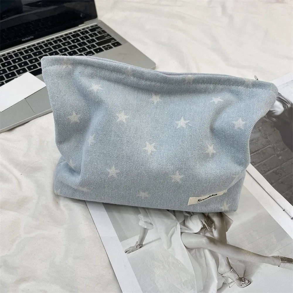 style coréen grand nœud étoiles imprimer maquillage stockage étui à fermeture éclair produits de soins de la peau sacs de rangement de cosmétiques sac de maquillage de voyage