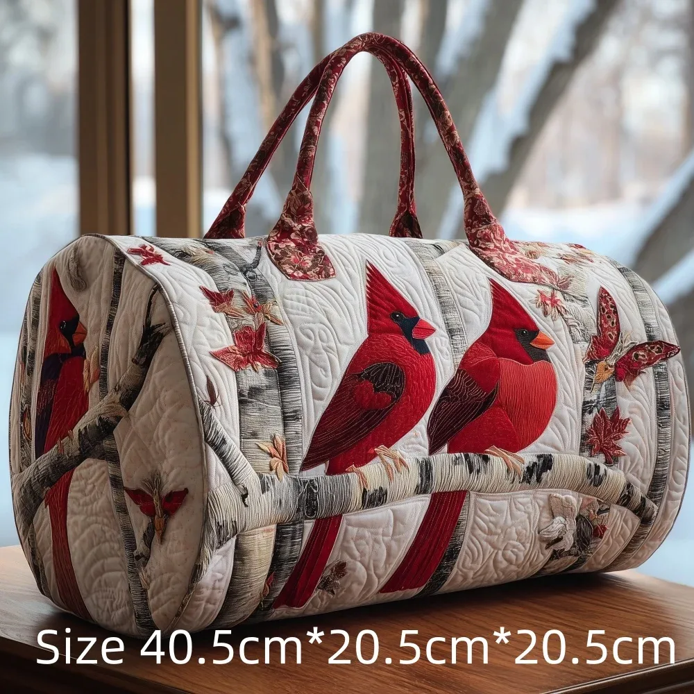 sac de voyage matelassé 3d vintage tendance, imprimé floral oiseau cardinal, sac de week-end, de sport ou de plage durable, sac fourre-tout pour femme