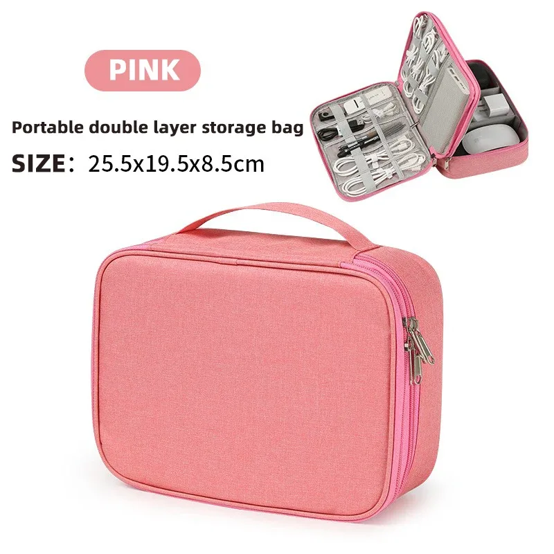 sac de rangement numérique portable de voyage double couche, câble de données, câble de chargement d'alimentation mobile, accessoires, boîte de rangement multifonction