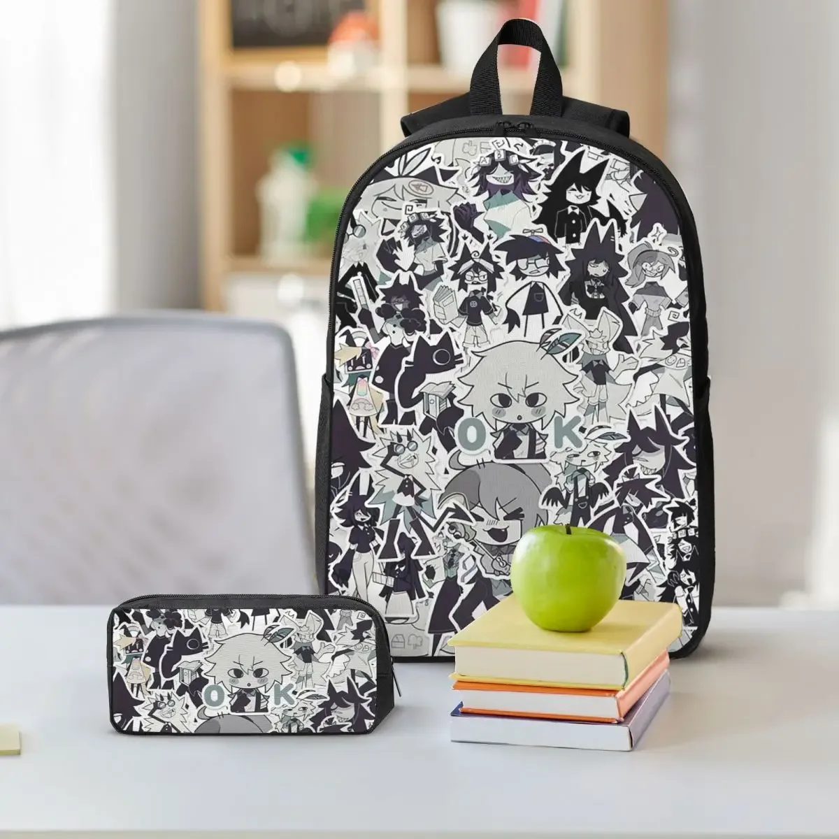 sac à dos cartoon miss circle pour garçons et filles, sac d'école, sac à bandoulière pour ordinateur portable, 3 pièces, sac à lunch isotherme, trousse à crayons
