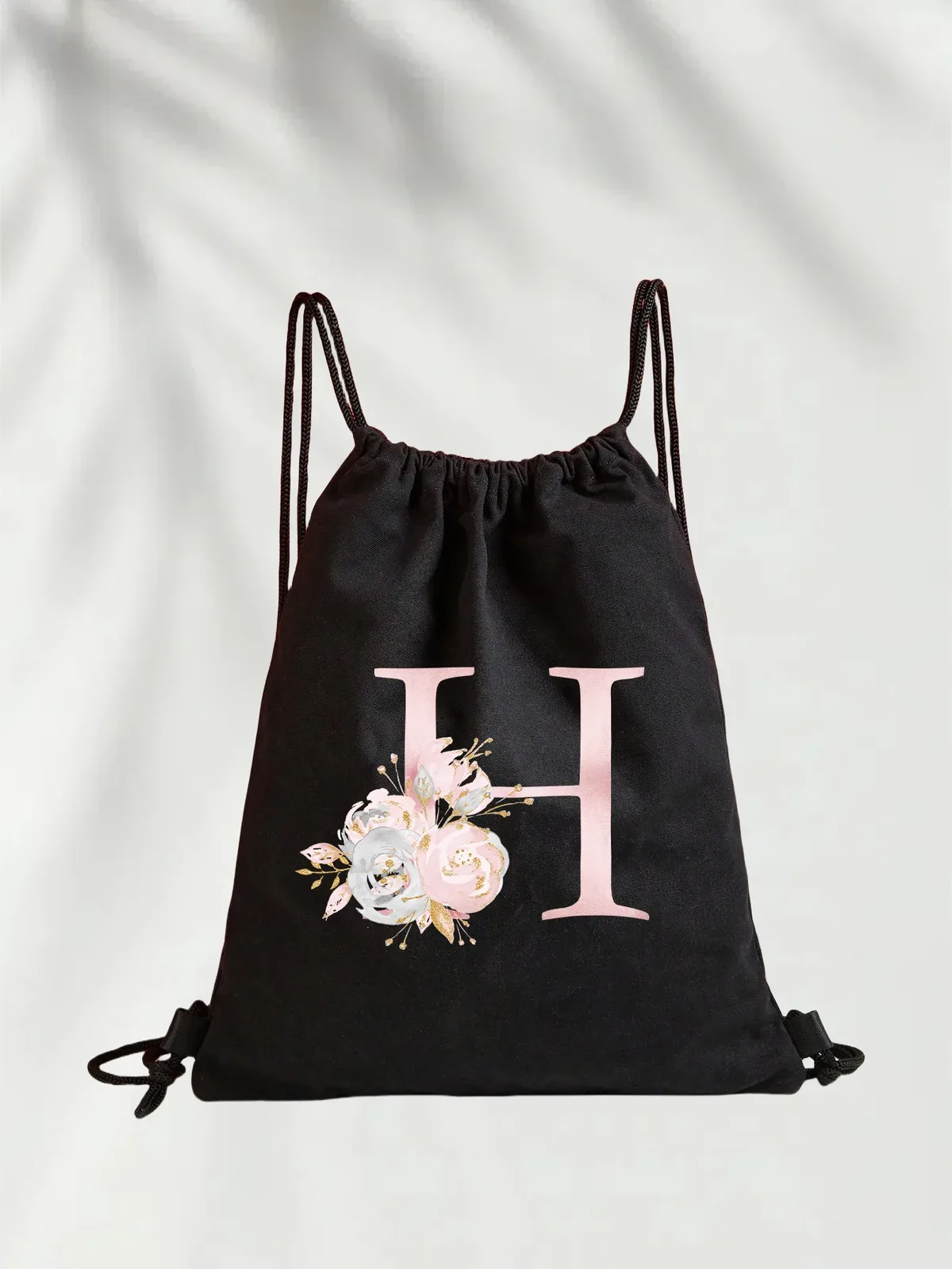 sac à dos léger unisexe à cordon de serrage pour le sport et le fitness, les voyages en plein air et les étudiants avec motif de nom de lettre initiale