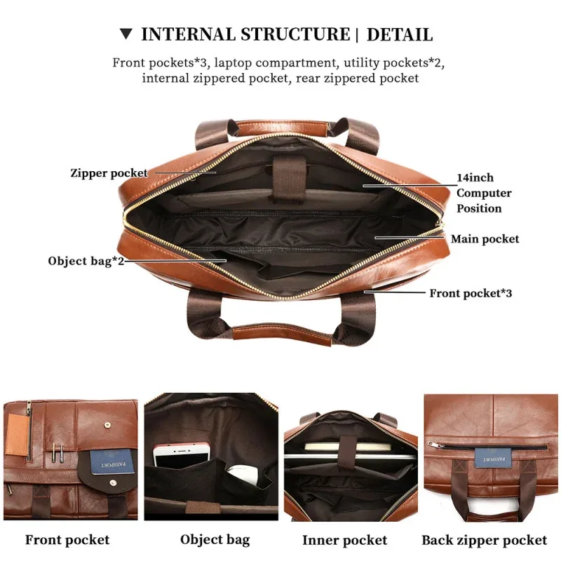 porte-documents en cuir véritable pour hommes, best-seller, grande capacité, sacoche pour ordinateur portable de 14 pouces, sac en cuir de vachette de qualité supérieure
