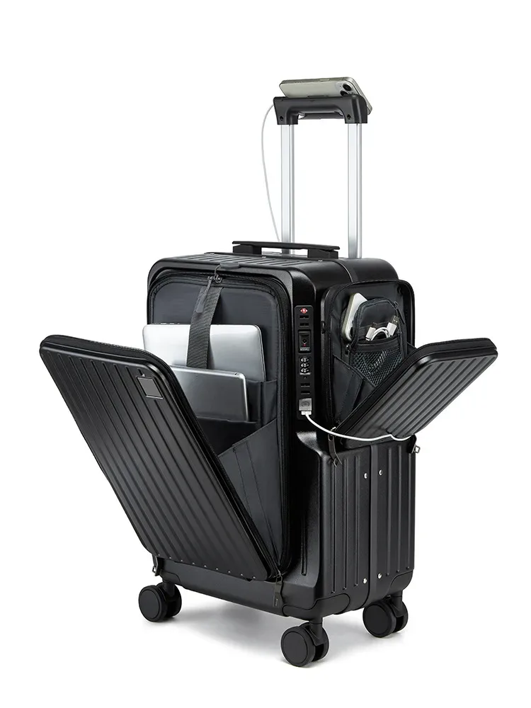 20 pouces multifonctionnel ouverture avant bagages ordinateur portable valise de voyage boîte d'embarquement boîtier de chariot pc mot de passe boîte bagage à main