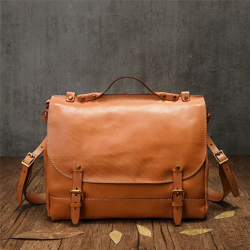 pndme vintage haute qualité en cuir véritable hommes porte-documents mode voyage à la main en cuir de vache travail épaule sac de messager