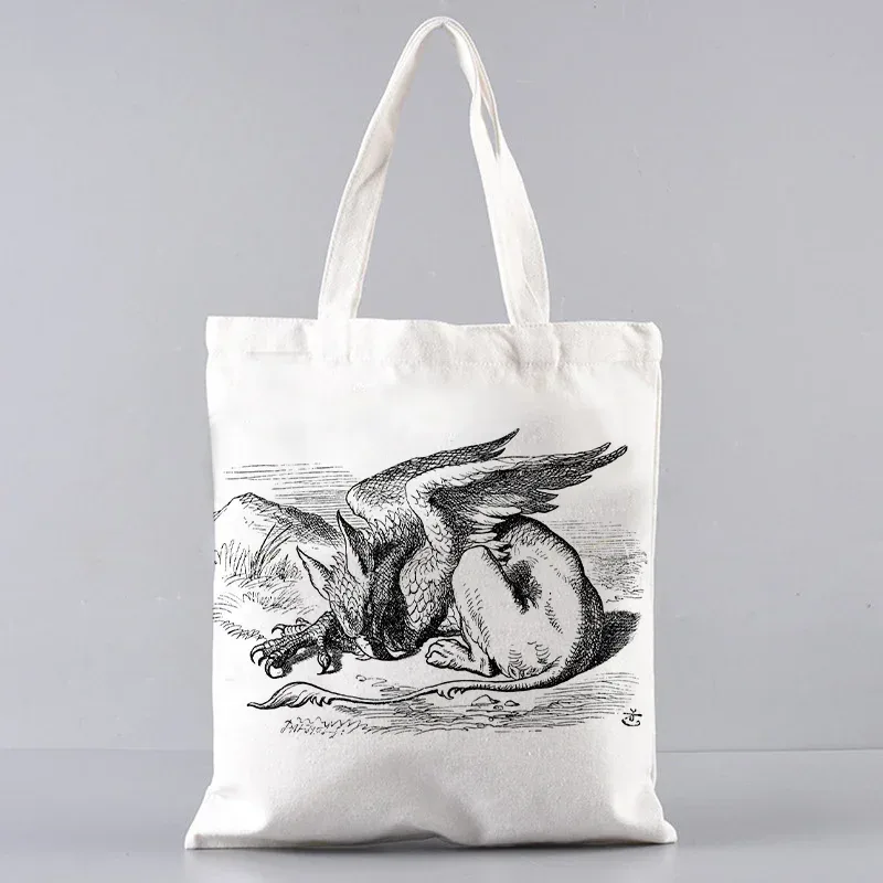 sac fourre-tout en toile alice au pays des merveilles, sac à main à bandoulière pour femmes, sac à livres portable pour étudiants, sac de courses quotidien pour filles