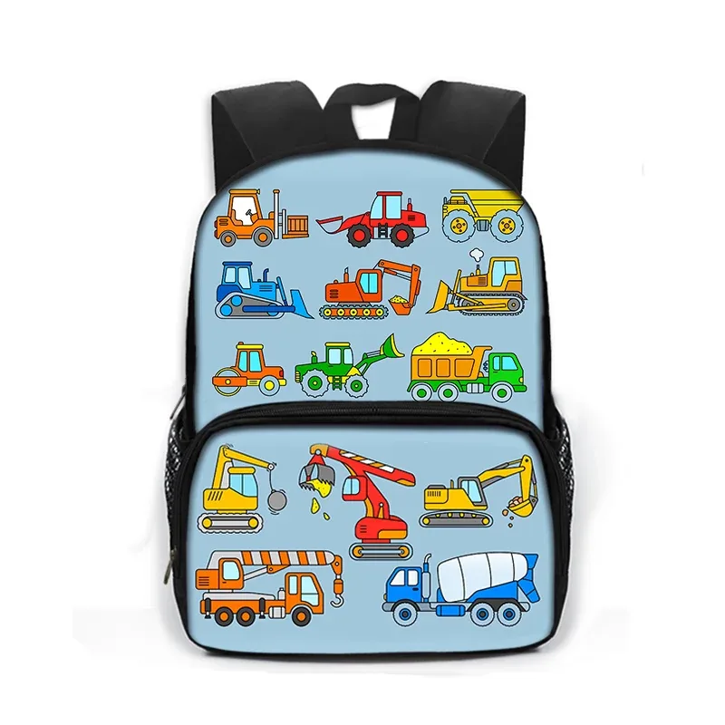 sac à dos imprimé dessin animé de police, voiture, bus, pelle, camion, sac de jour pour enfants, sac de livre pour écoliers de maternelle
