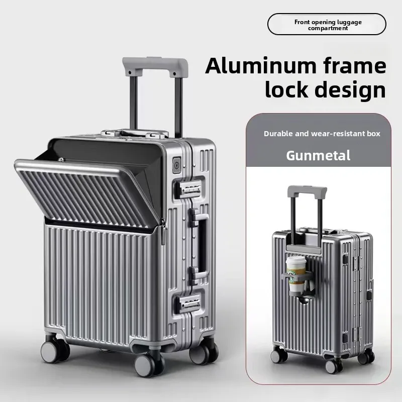 valise multifonctionnelle klqdzms à ouverture frontale, valise pour ordinateur portable, valise à roulettes 20"24"26 pouces, bagage de cabine avec fonction de charge