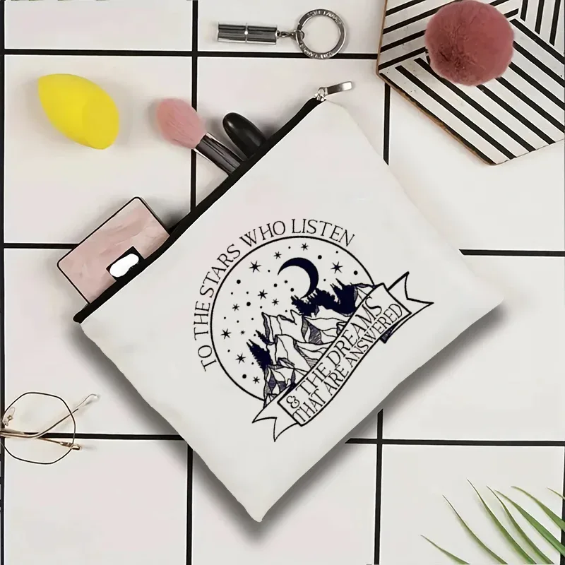 trousse de maquillage en toile velaris, pochette à cosmétiques hello feyredarling fantasy bookish avec fermeture éclair, organisateur de toilette portable pour voyage
