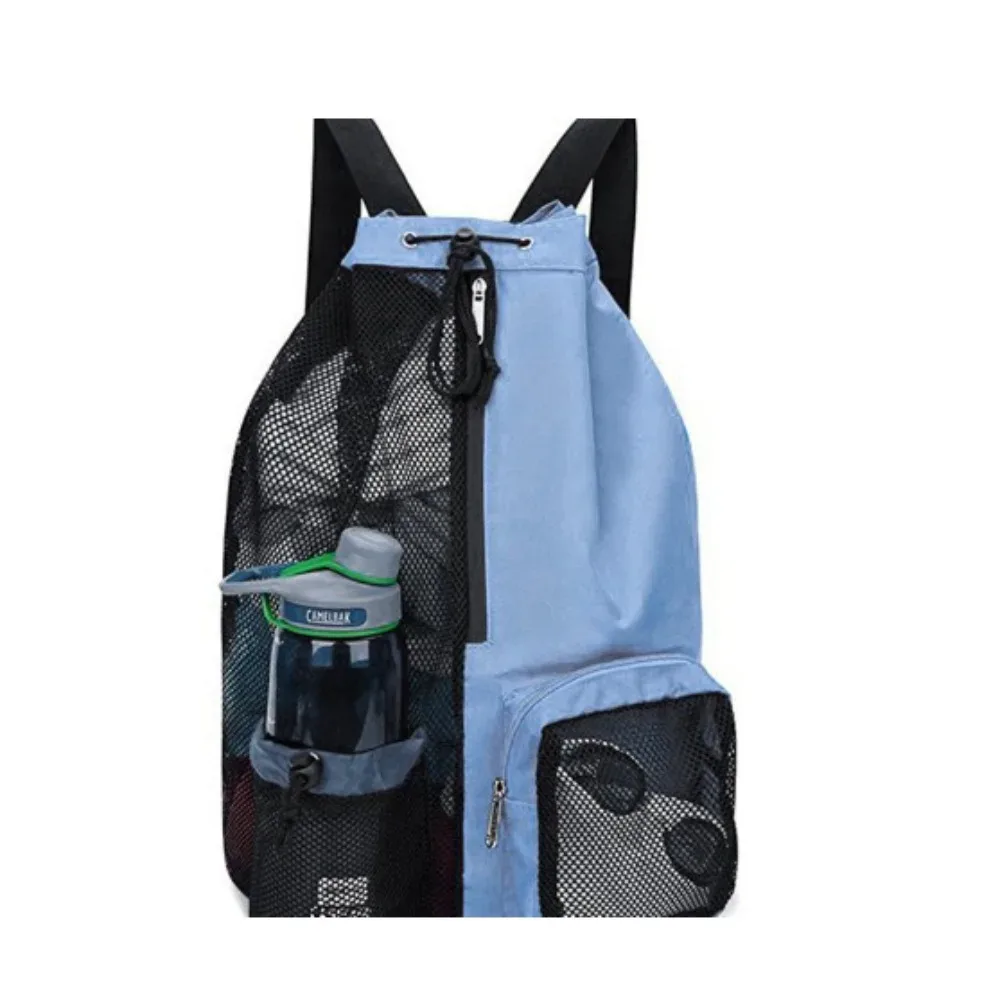 sac à dos en maille avec poche étanche et cordon de serrage, grande capacité, couleur unie, sac de natation, sacs de rangement pour la plage, sac de sport et de fitness, pour l'extérieur