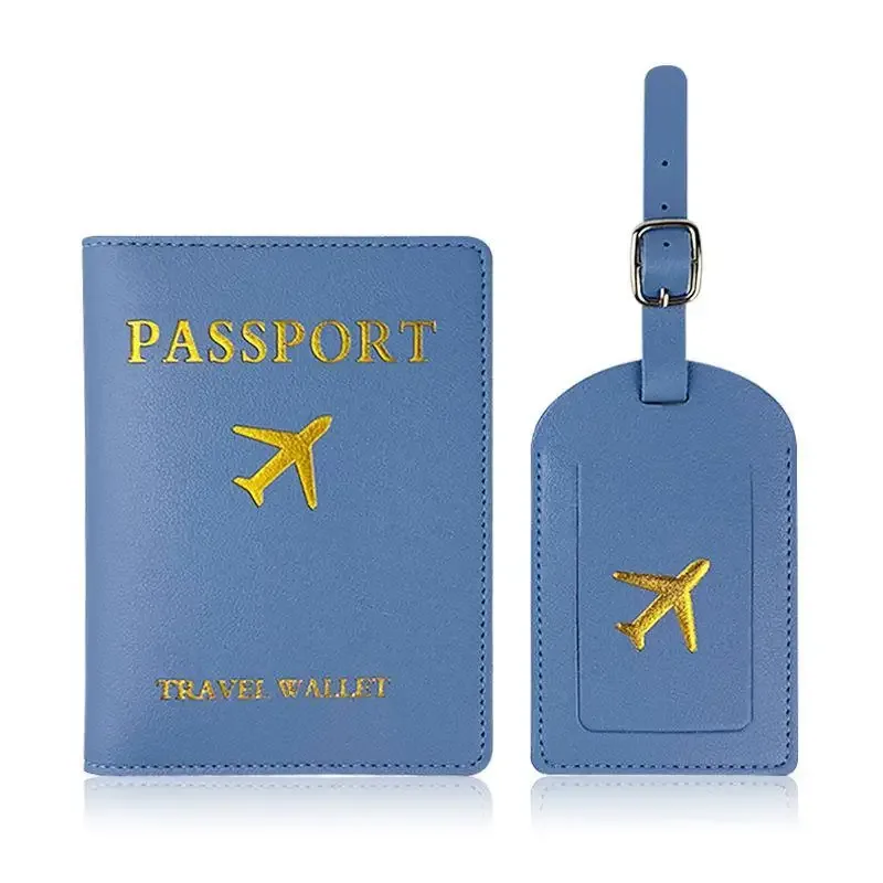lot de 2 : housse de passeport en pu et étiquette de bagage d'identification pour valise, porte-nom, adresse et passeport