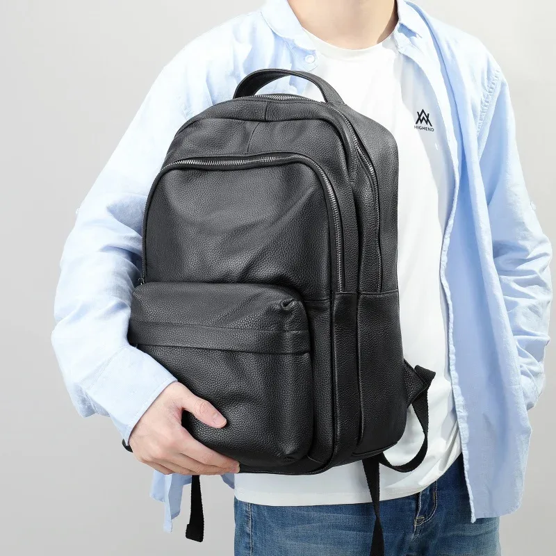 sac à dos décontracté en cuir de vachette pour homme, grande capacité, véritable, extérieur, moto, nouveau