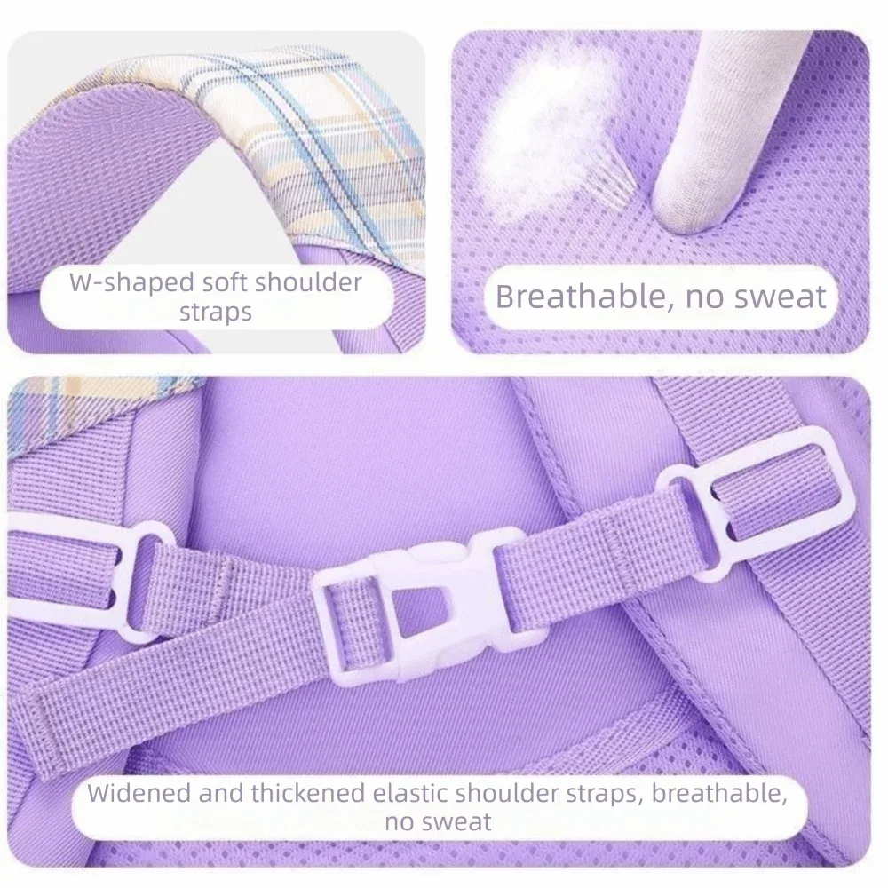 Sac à dos scolaire mignon de grande capacité, à carreaux, avec nœud, ergonomique pour étudiants