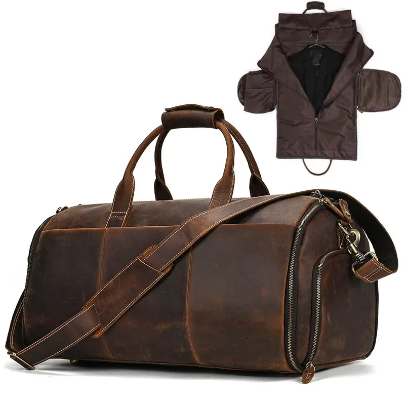 elin-sac pliant en cuir trempé pour homme, sacoche de voyage d'affaires avec poche à chaussures, juste de vêtements, bagage, polochon pour costumes