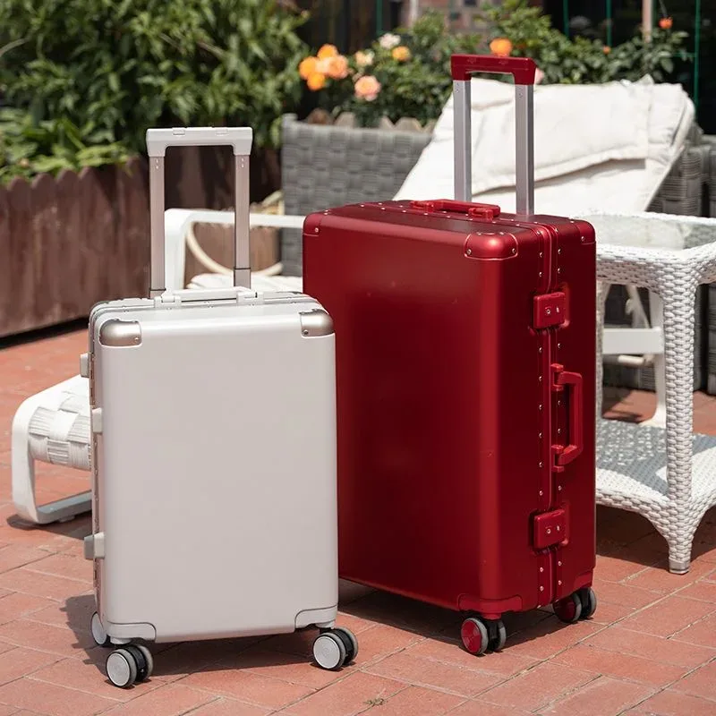 valise de voyage grande capacité couleur unie avec serrure à combinaison, cadre en aluminium, poignée télescopique de luxe pour hommes et femmes