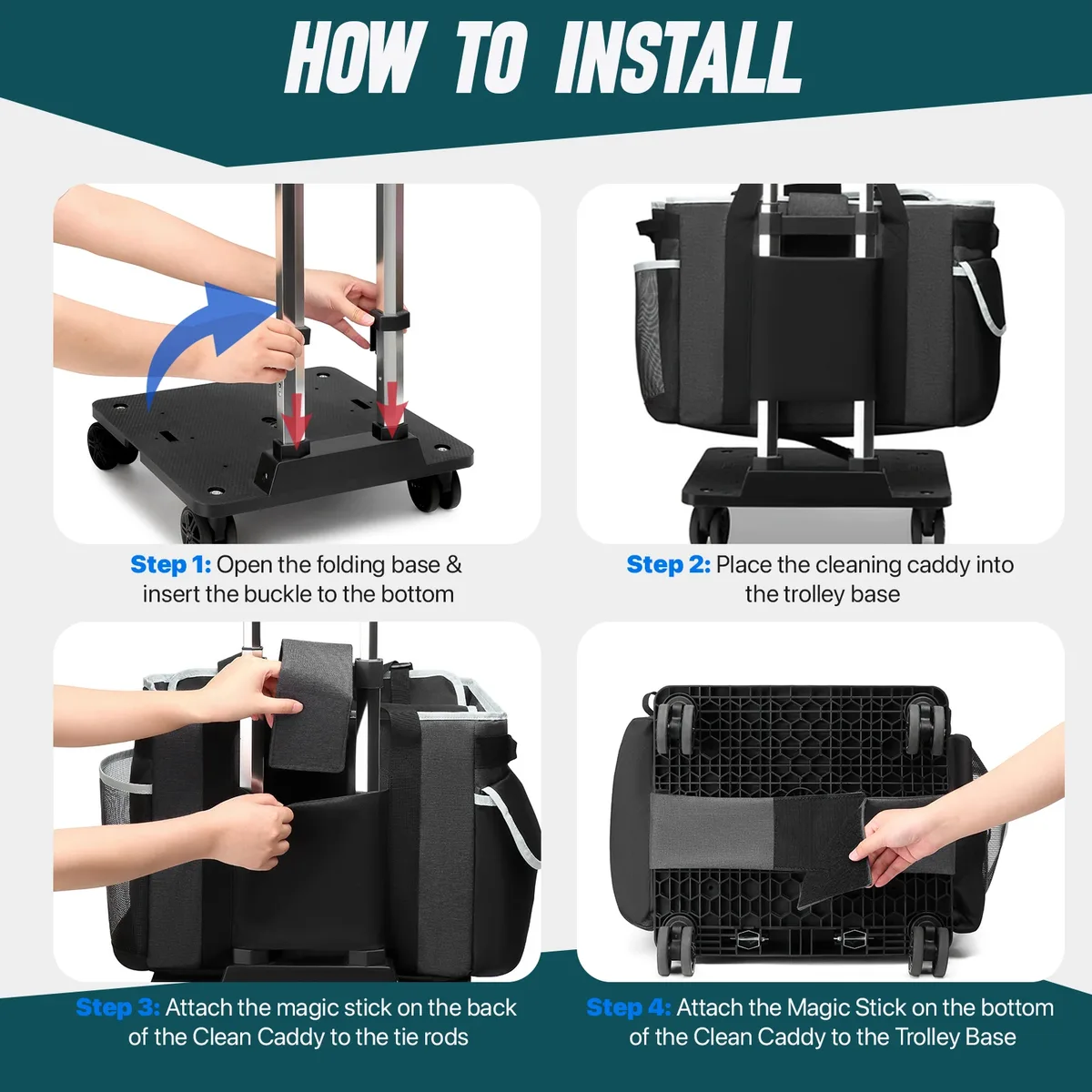 sac de caddie de nettoyage roulant, sac à outils, sac de rangement d'outils de nettoyage, grand sac de nettoyage portable professionnel avec roues, sacs oxford