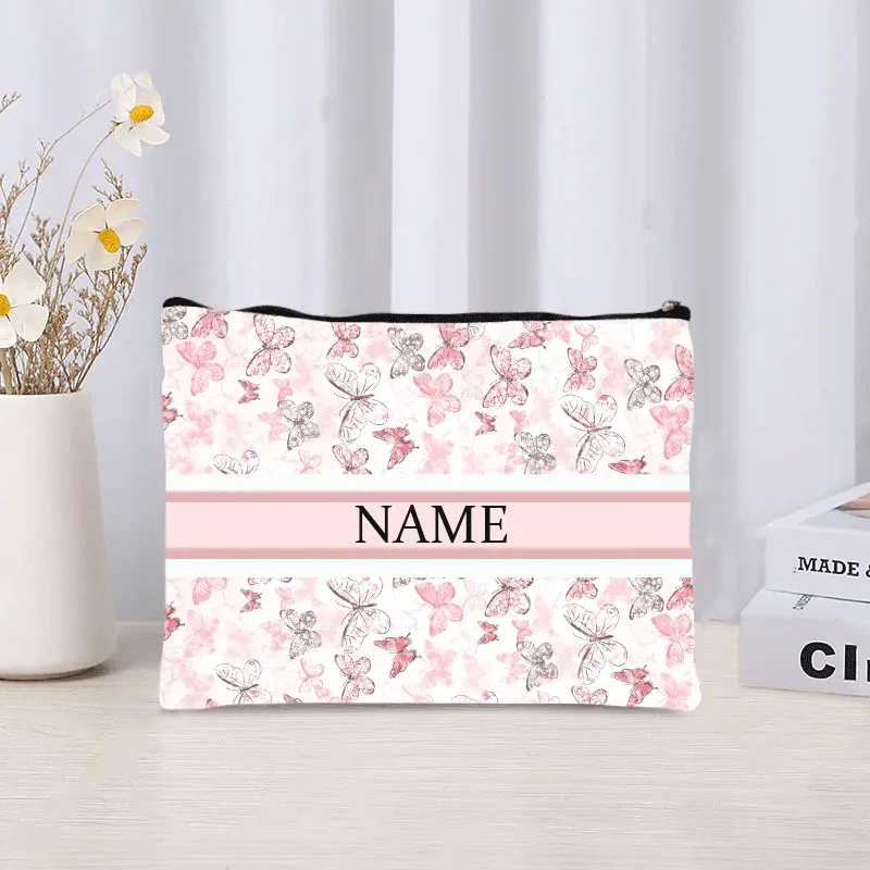 pochette de maquillage personnalisée de luxe avec nom floral, pochette de maquillage personnalisée, organisateur de rouge à lèvres de voyage, pochette de maquillage tendance, sac à main en toile