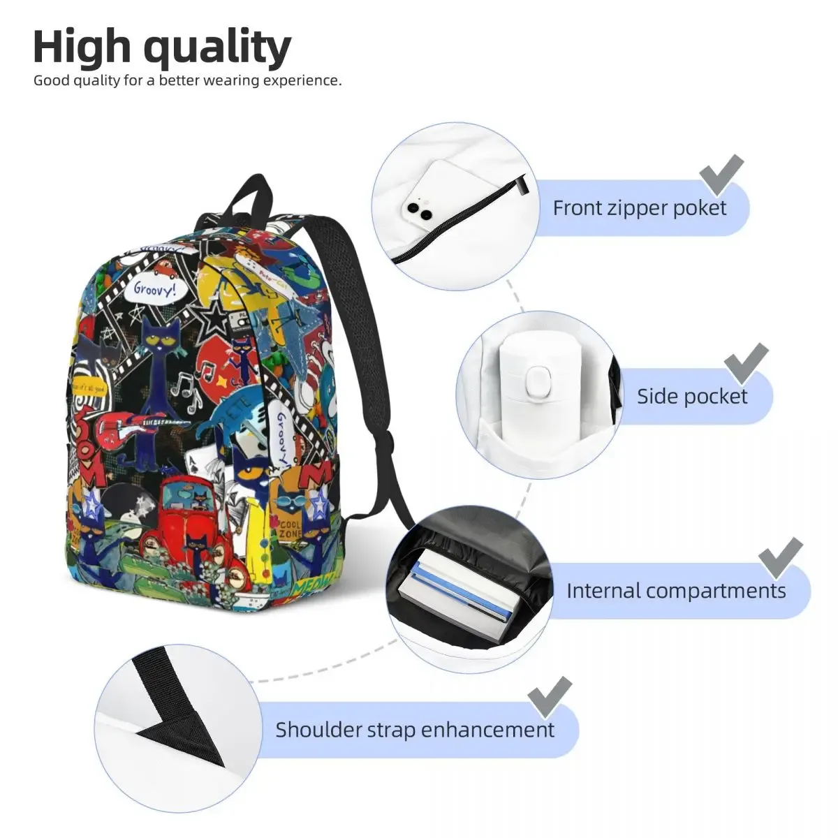 pete the cat comic backpack for men women fashion student business daypack cartoon cute laptop computer canvas bags sports