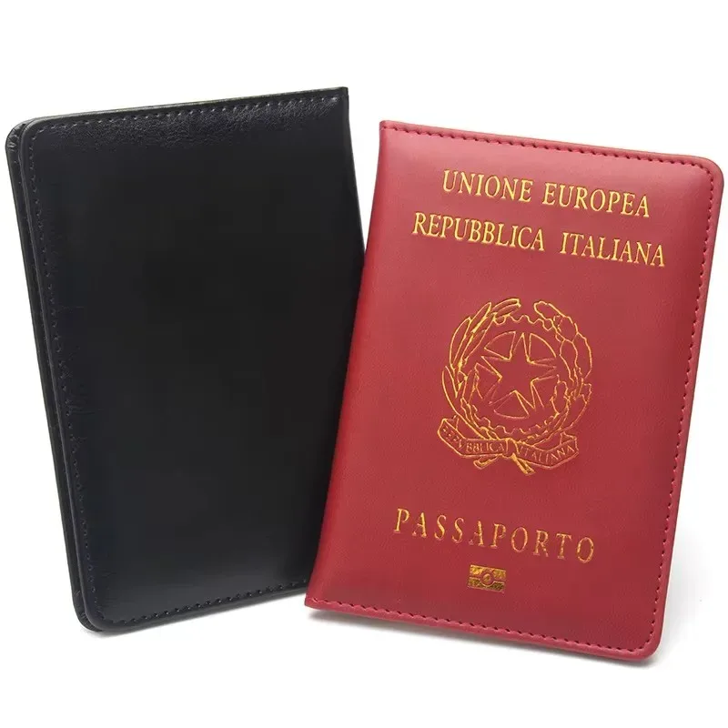 porte-passeport italien pour femme, étui en cuir pu, protecteur de passeport, couverture noire, logo italien, voyage, mode, nouveau