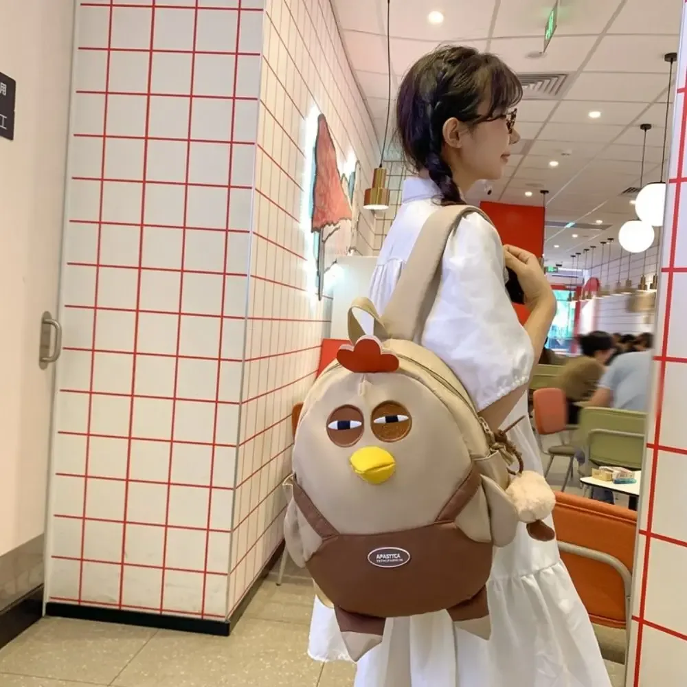 sac à dos en nylon grande capacité en forme de poulet mignon, sac d'école amusant et kawaii en forme de poule avec pendentif, sac à livres de dessin animé pour étudiants, sac de voyage
