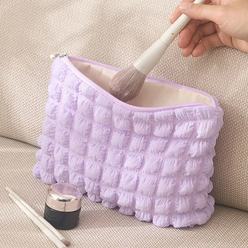 poudres de maquillage souples portables pour dames et filles, fermeture éclair, populaire, boho, réutilisable, capacité de gril à bulles, sac cosmétique, évaluation de voyage