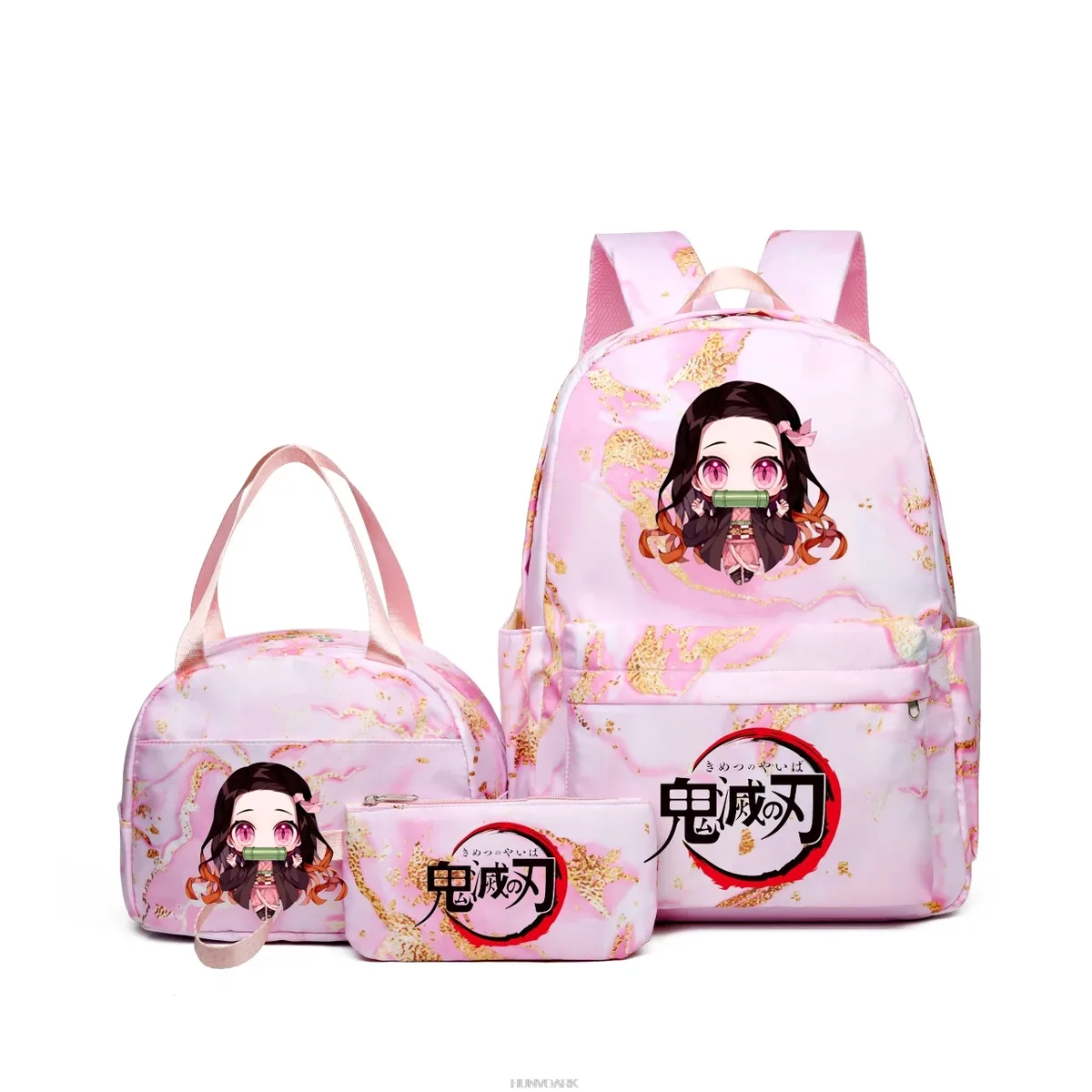 sac à dos demon slayer nezuko kamado, capacité dégradée, ordinateur portable, sacs d'école pour adolescents, sacs à lunch, voyage, décontracté, 3 pièces