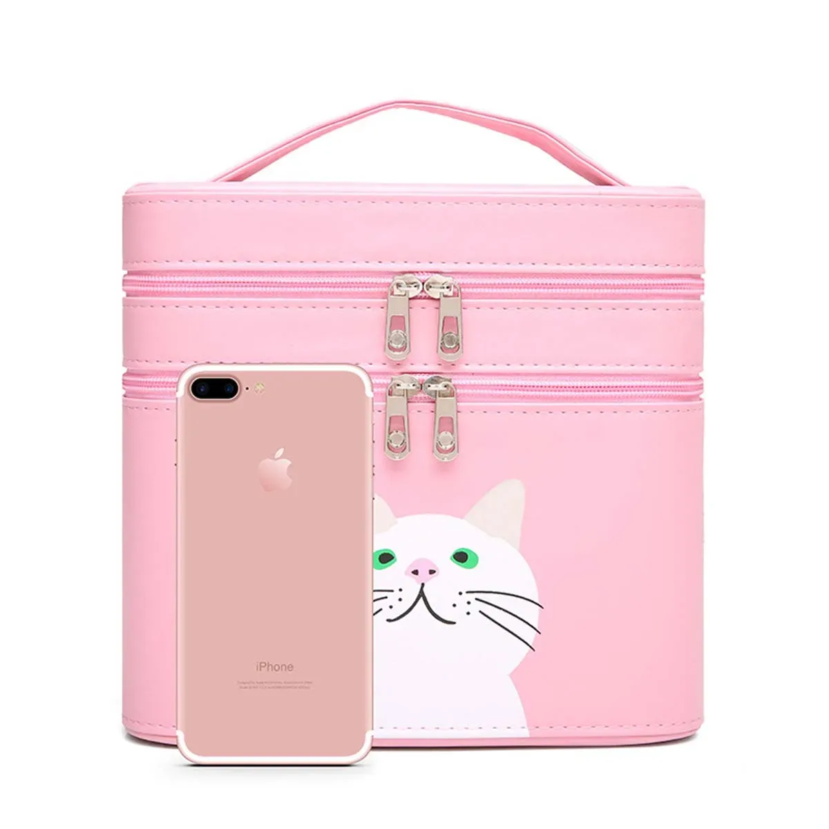 trousse de maquillage en pu pour chaton, sac de voyage portable, double boîte de rangement mignonne, couleur bonbon, vente en gros, nouveau