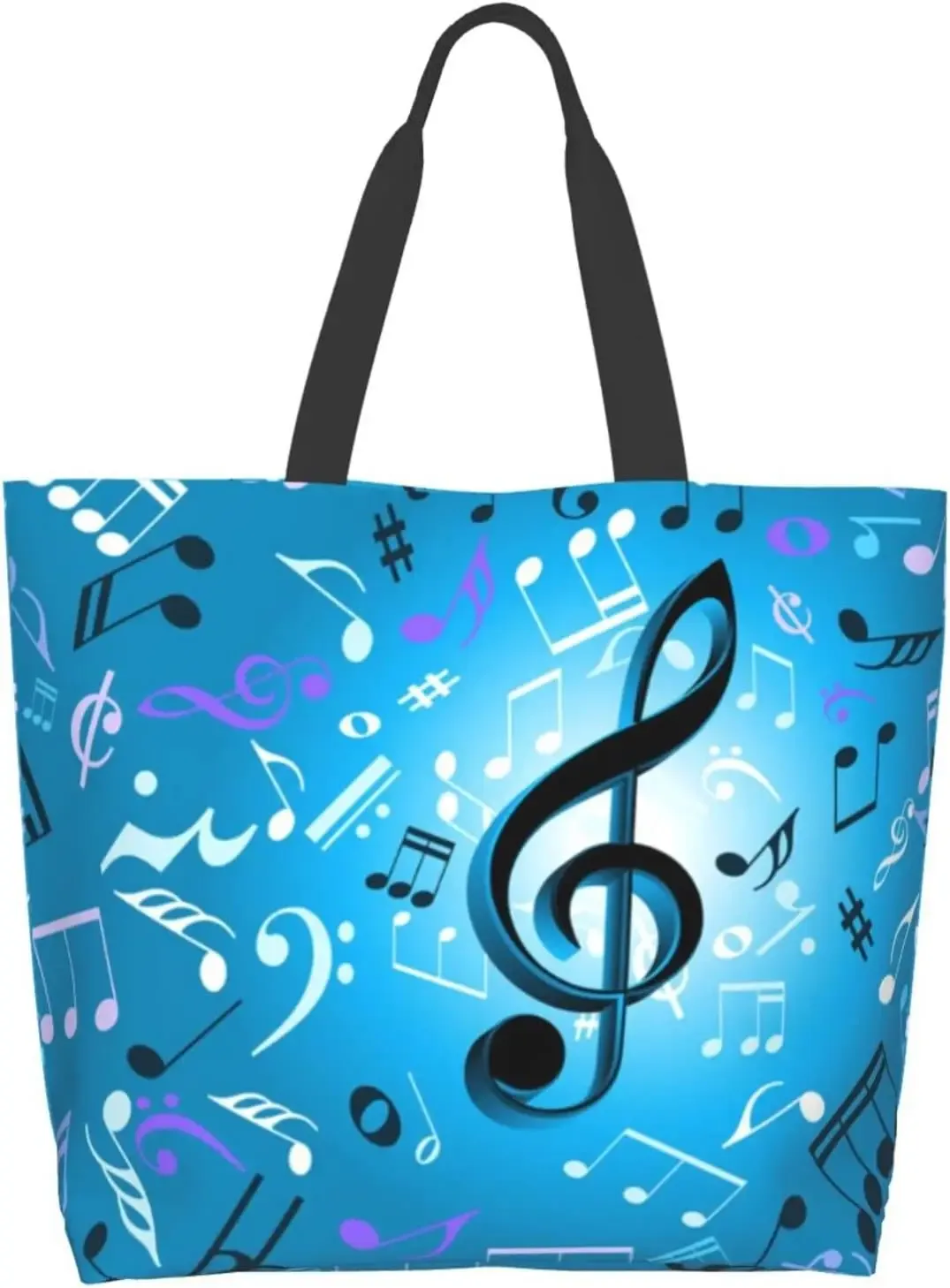 grand sac fourre-tout réutilisable pour femme, sac à main décontracté, sac d'épicerie polyvalent, travail en plein air, marche, notes de musique