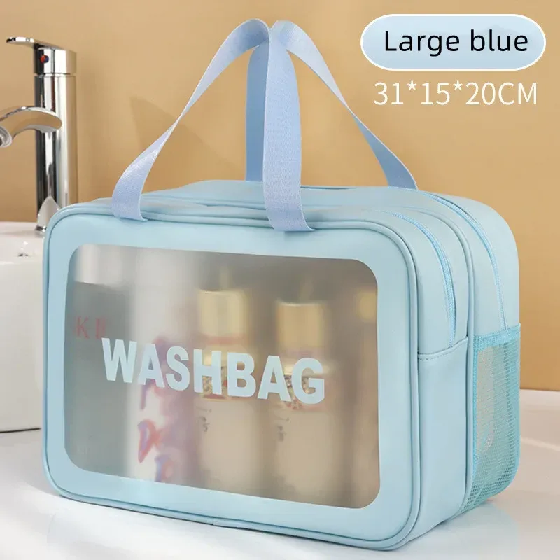 sac de maquillage en pu double transparent, séparation sèche-humide, sac de lavage portable, sac de rangement de cosmétiques, voyage fitness, essentiels de natation