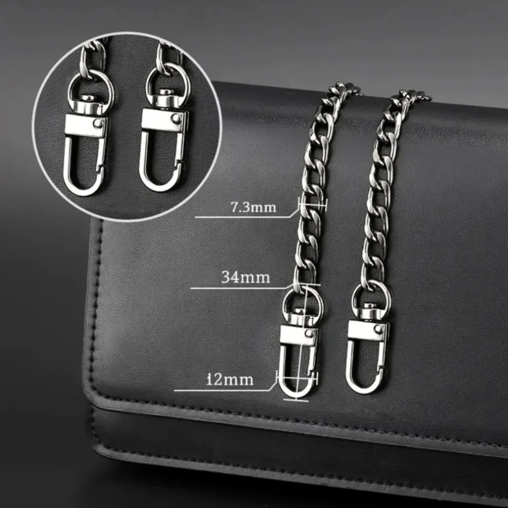 chaîne de sac à main en cuir de haute qualité 40/60/90/100/120 cm avec double fermoir à clip, poignée de remplacement pour sac à bandoulière, réparation diy