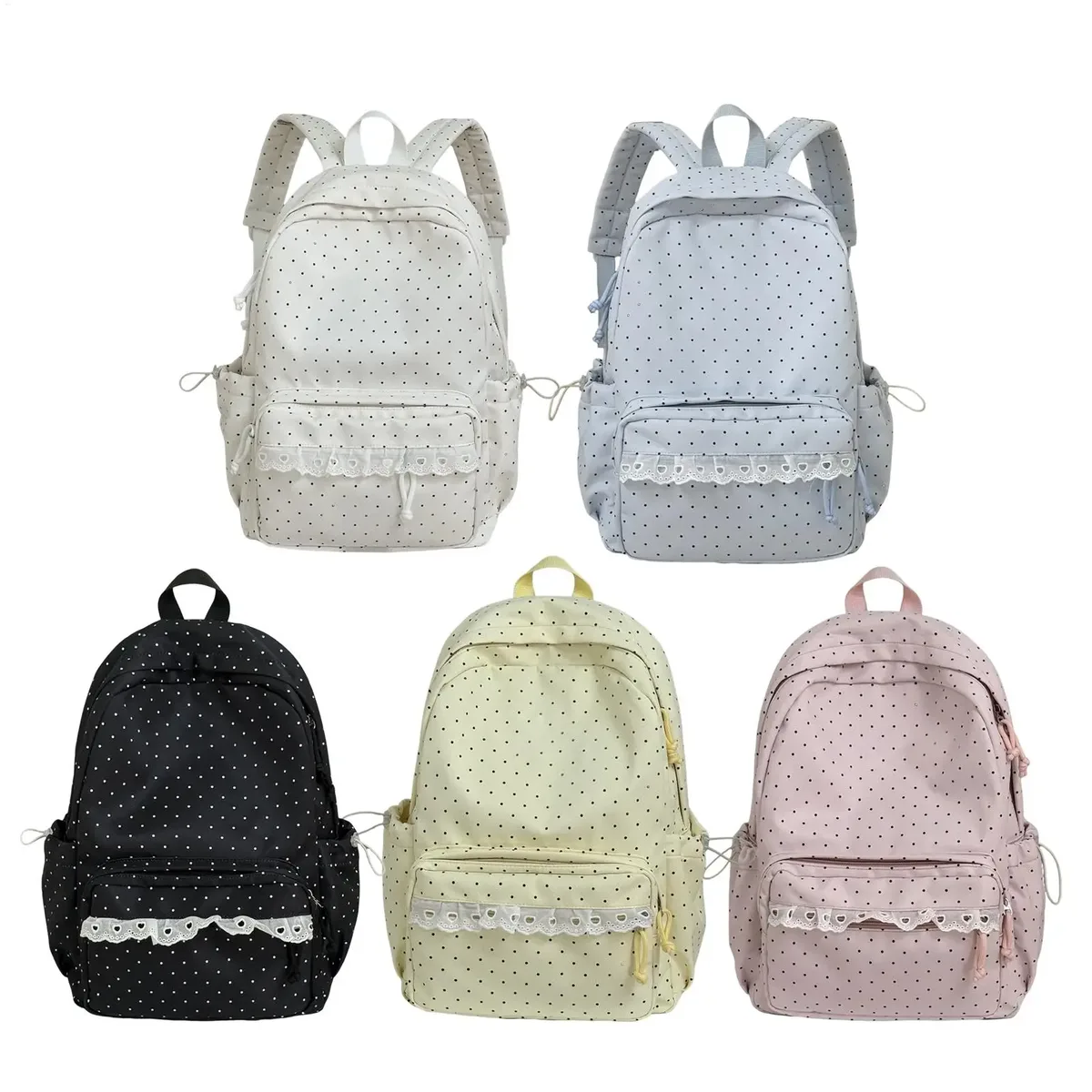 sac à dos mignon en dentelle à pois, esthétique, pour ordinateur portable, pour femmes et filles, idéal pour les trajets quotidiens, les voyages, les camps d'été et l'université.