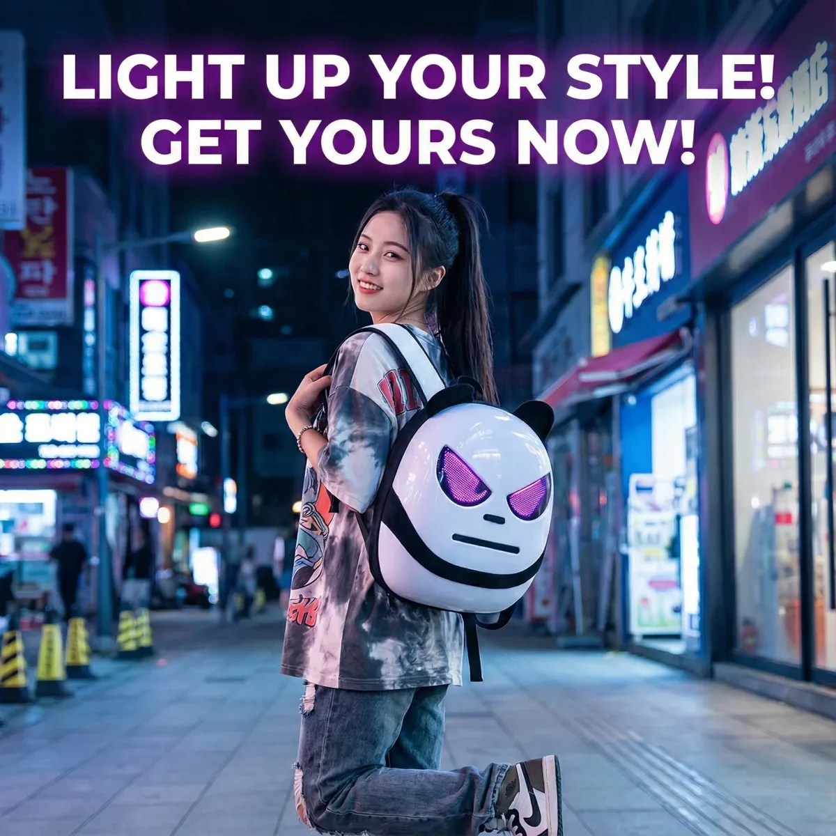 sac à dos led intelligent avec écran programmable, affichage pixel art, coque rigide, sac de voyage étanche, bricolage, cartable panda, cadeau pour hommes