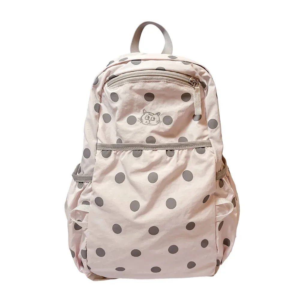 sac à dos tendance à pois, minimaliste, grande capacité, en nylon, avec broderie chat, léger, pour étudiant, cadeau