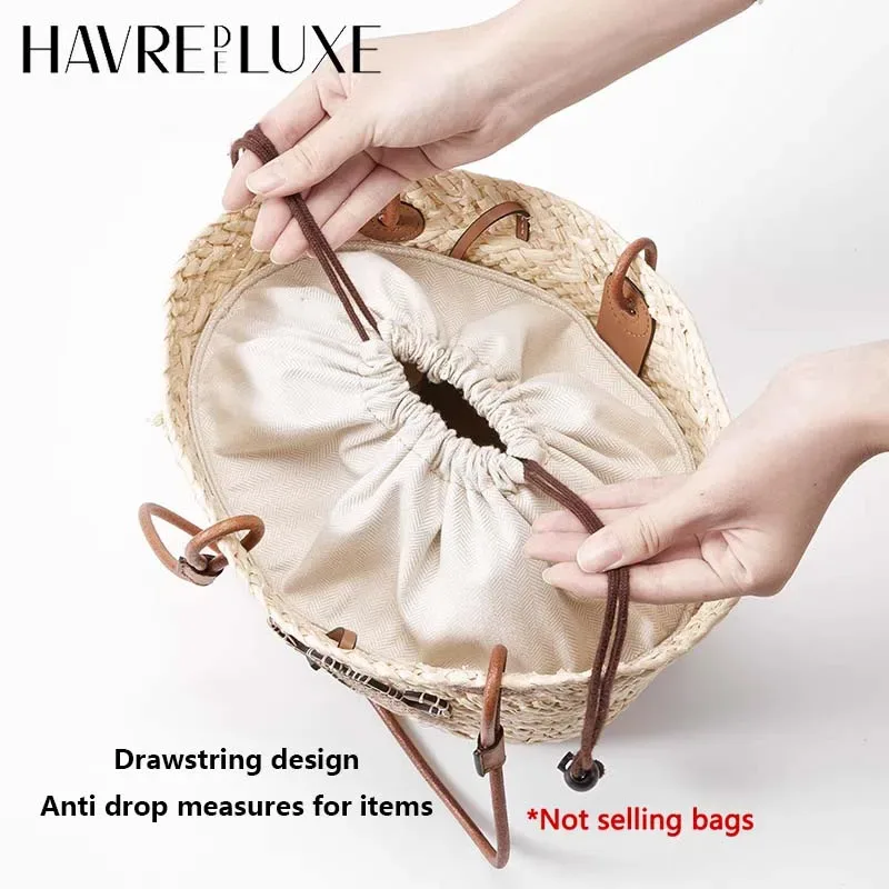 organisateur de sac à cordon, sangle d'épaule pour panier d'anagramme, support de sac tissé en paille, doublure intérieure, accessoires de sacs