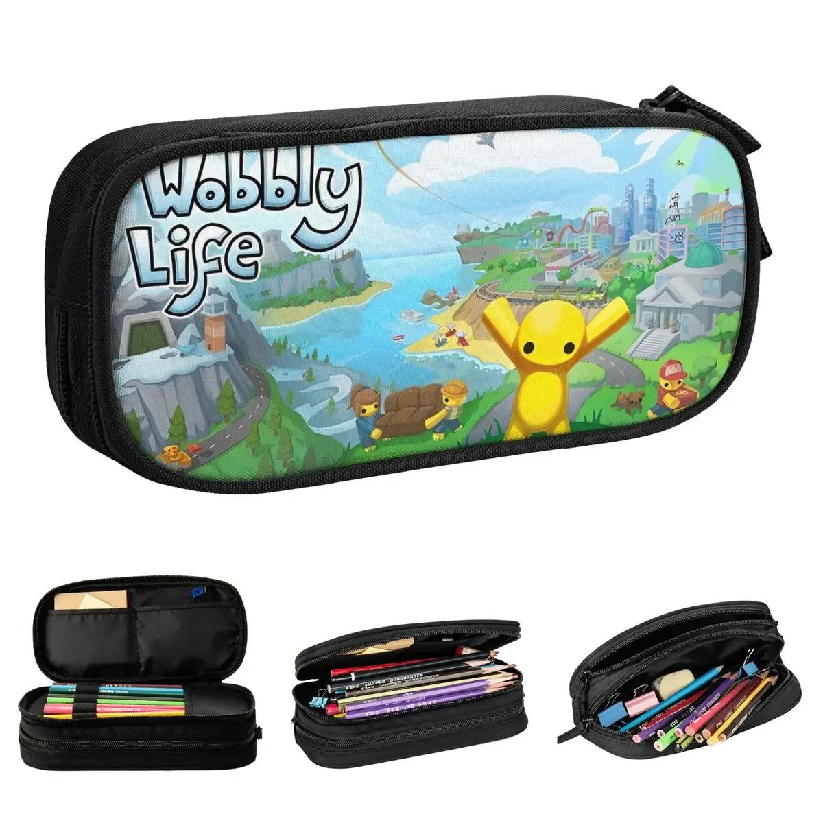 Mignon Wobbly Life jeu en ligne trousse à crayons étuis à crayons stylo pour étudiant grand rangement sacs à crayons bureau fermeture éclair papeterie