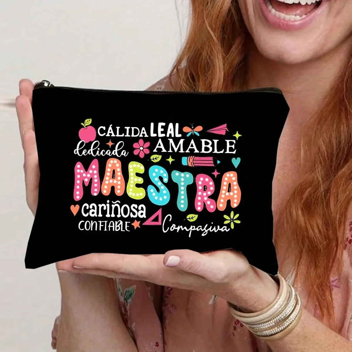 pochette pour femmes 1 pièce, cadeaux pour enseignants pour le meilleur professeur de toujours, sac de maquillage avec lettres imprimées, sac cadeau, sac à fermeture éclair pour sac de rangement de voyage