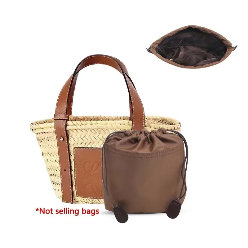organisateur de sac à cordon, sangle d'épaule pour panier d'anagramme, support de sac tissé en paille, doublure intérieure, accessoires de sacs