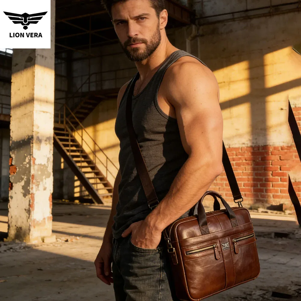 lion vera – porte-documents en cuir véritable pour hommes, sac à main de bureau portable pour ordinateur portable, sacs à bandoulière de haute qualité pour affaires